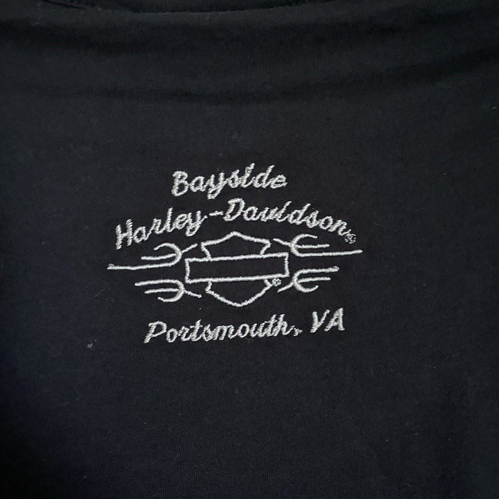 Harley-Davidson Top T-Shirt S Black Graphic Print Lace Sleeves Dark Romantic - Picture 6 of 11
